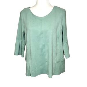 Soft Surroundings Sage Green Faux Suede 3/4 Tulip Sleeve Top Flowy